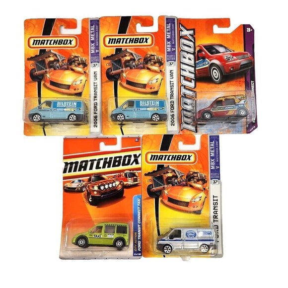 Matchbox Other - Matchbox Ford Transit Vans Taxi MBX Metal Diecast Cars Lot of 5 New MOC